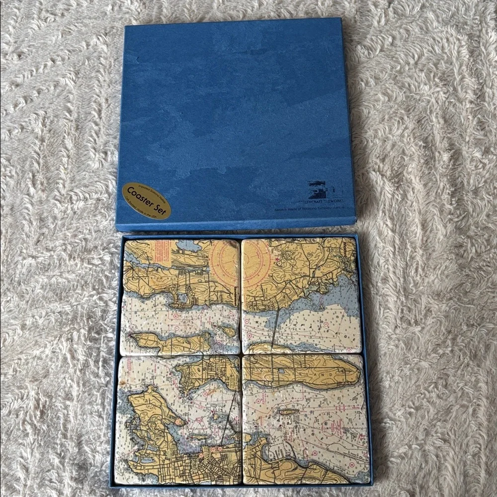 Screencraft Tileworks Map Marble Coastal Coaster Set w box